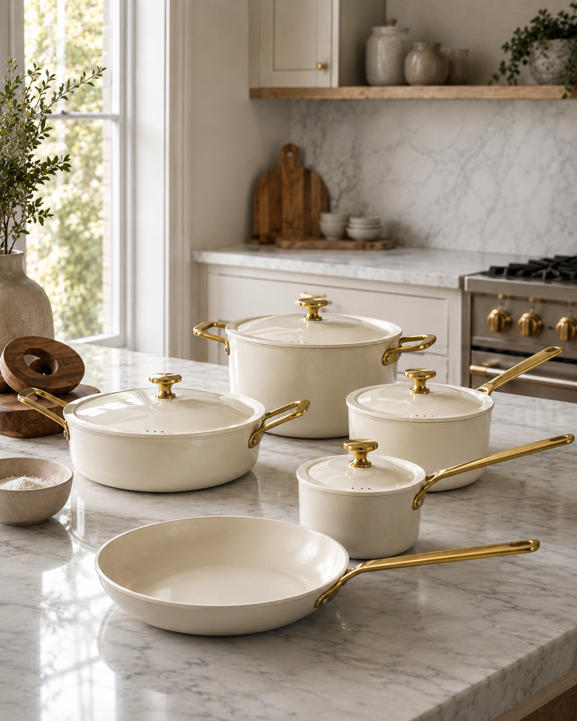 Solenne Ivory Gold 10-Piece Ceramic Cookware Set